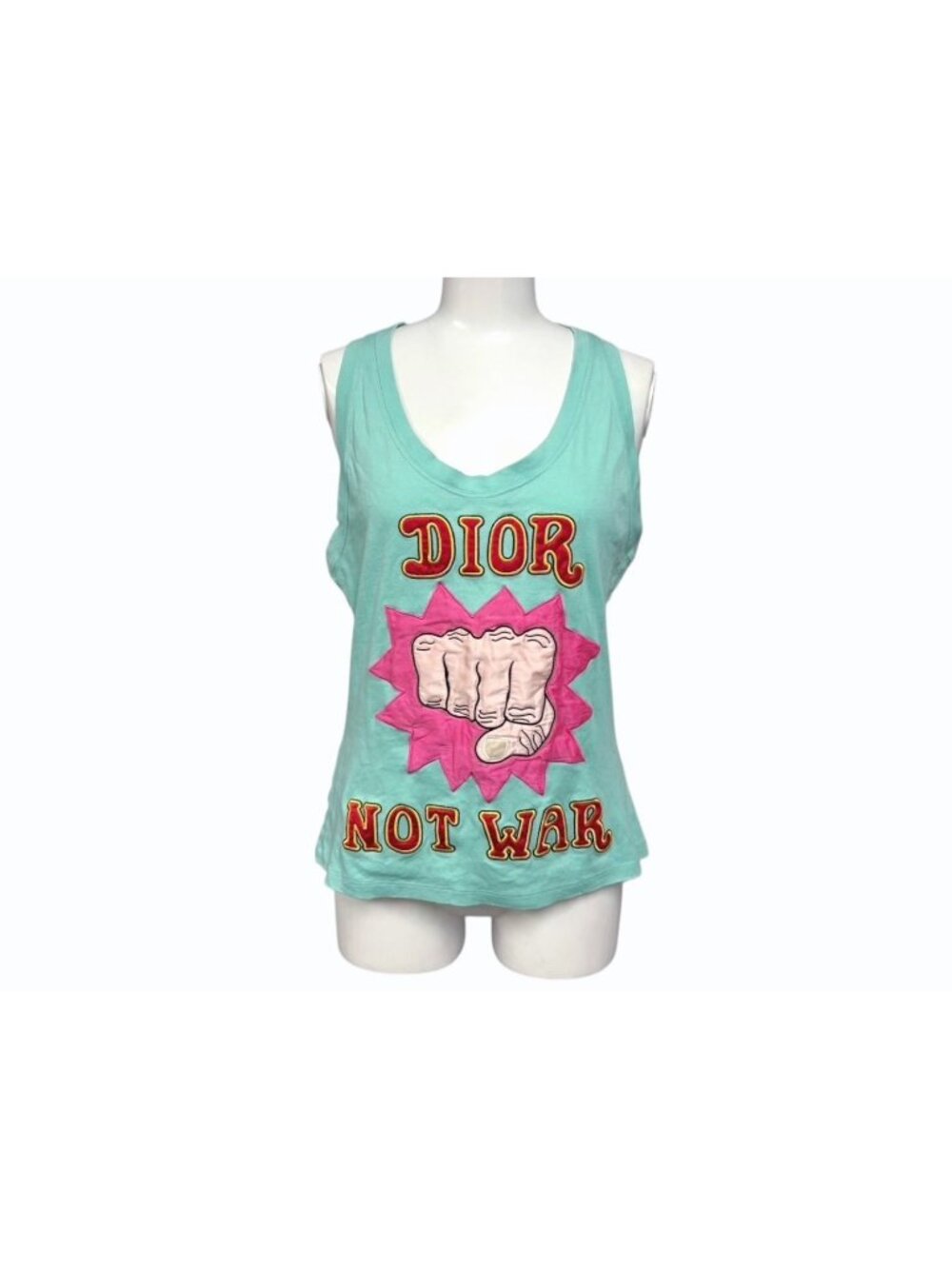 Dior Not War Tank Top Sleeveless Blue Embroidery 42